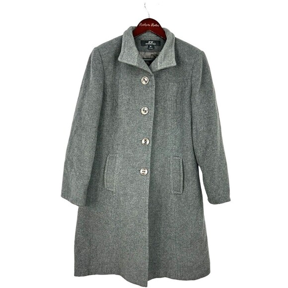 L L Collezioni Women Sz 6 Gray Wool Cashmere Blend Coat Long Sleeves Button Up - Picture 1 of 9